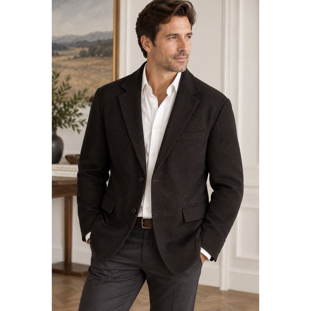 Zacchi Classico Italiana Mens XL Black Textured Blazer Sport Coat 2 Button